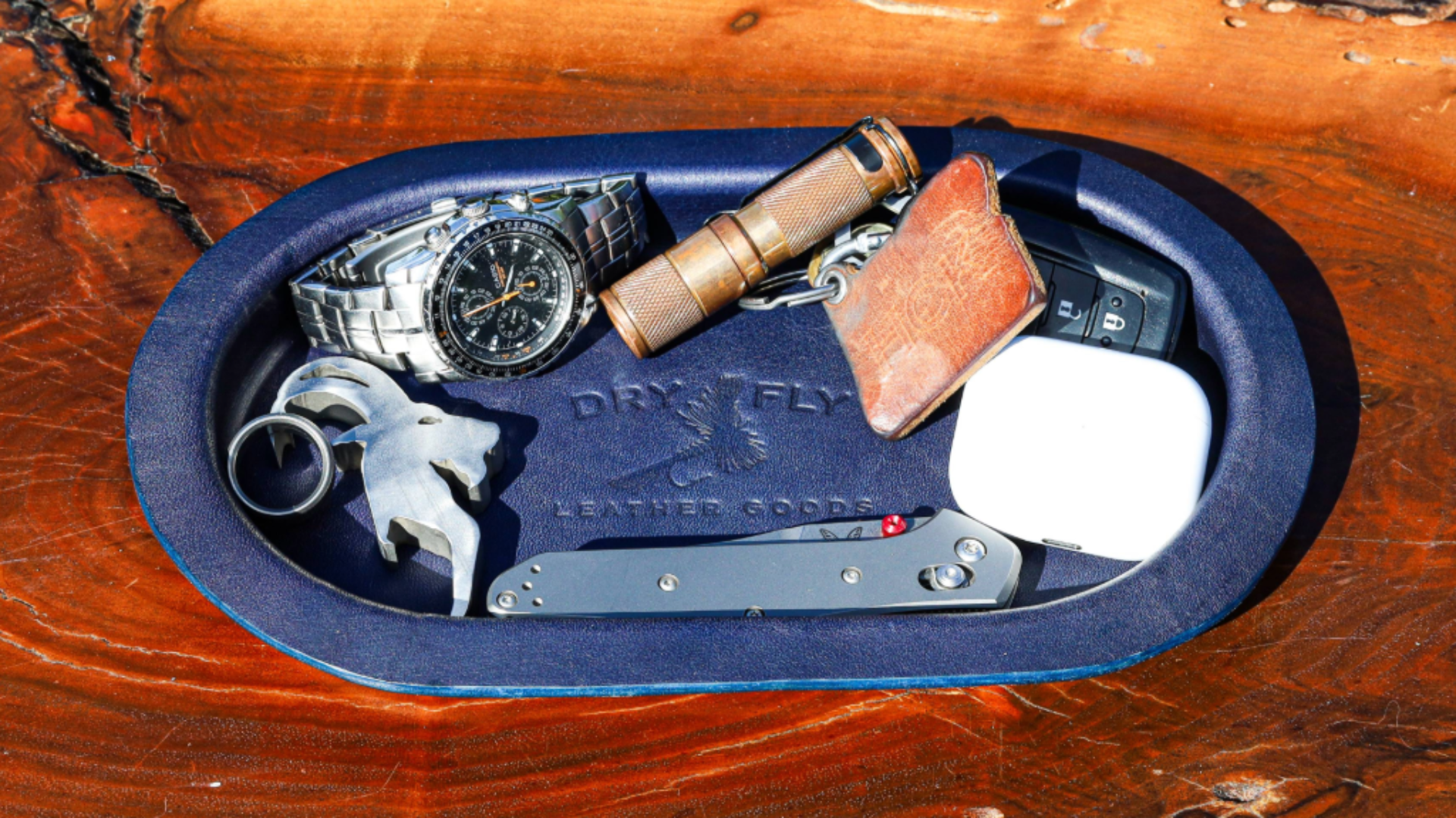 benchmade osborne ring goat head bottle opener airpods watch olight keychain in a dry fly leather goods valet tray